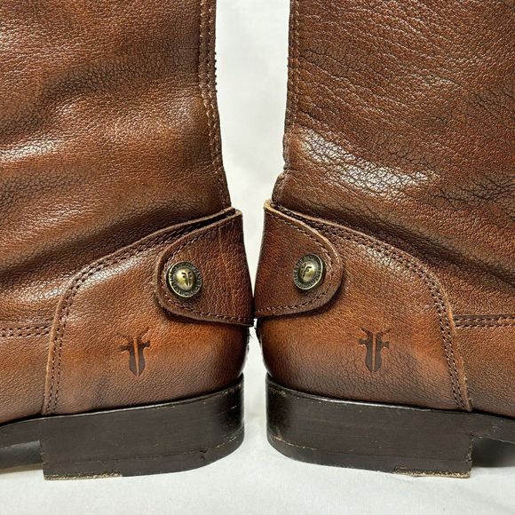 Frye Melissa Riding Moto Boots 6B Brown Leather Button Back Zip Tall Western - Picture 9 of 16